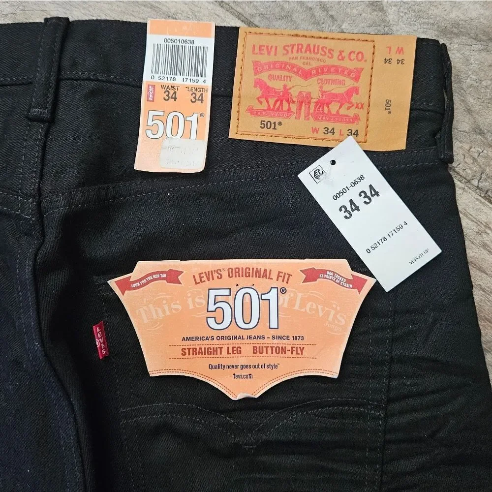 Levi's 501 Original Fit Straight Leg Men's Black Denim Jeans 34W x 34L